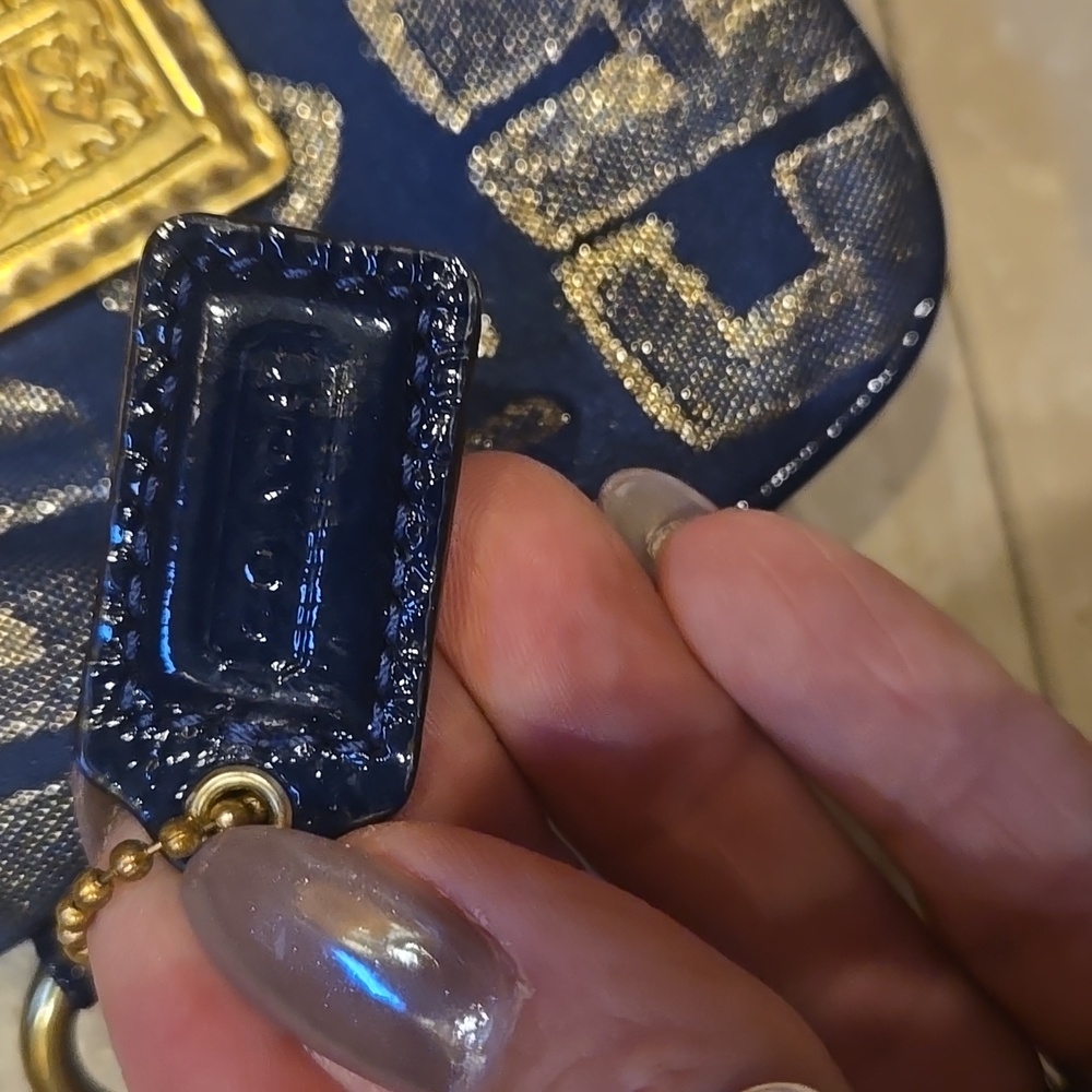 Coach Poppy Denim Dark Blue/Golden Shimmer Zipper Wristlet - Picture 2 of 10